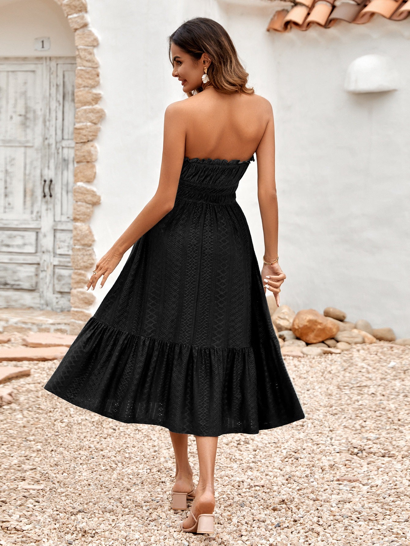 Summer Frills Strapless Midi Dress