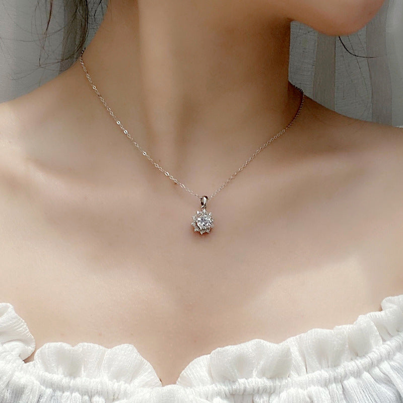 Moissanite CZ Sun Flower 925 Sterling Silver Necklace