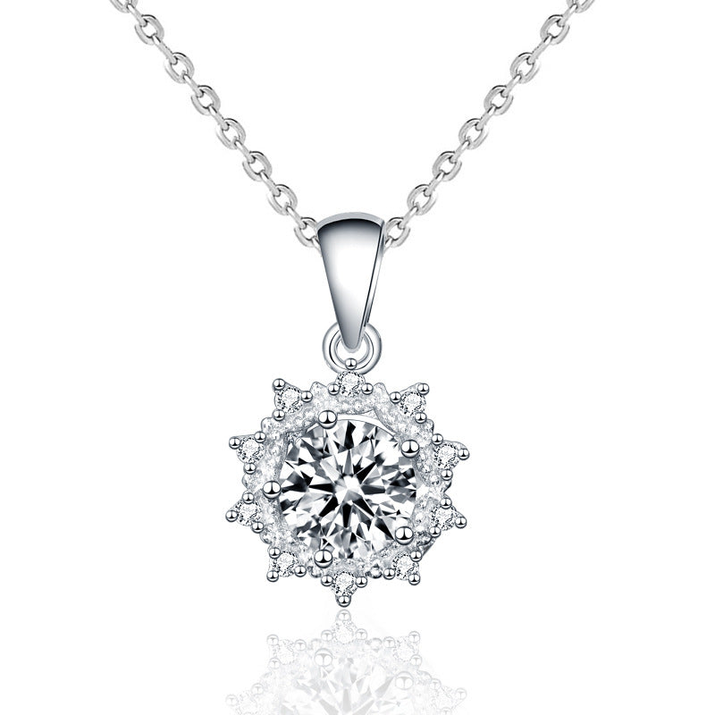 Moissanite CZ Sun Flower 925 Sterling Silver Necklace