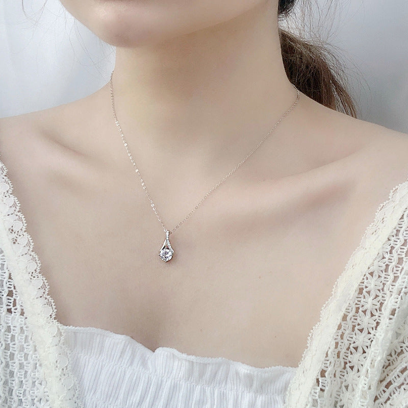 Moissanite CZ Waterdrop 925 Sterling Silver Necklace