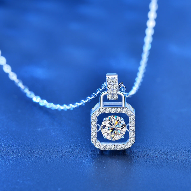 Moissanite CZ Lock 925 Sterling Silver Necklace