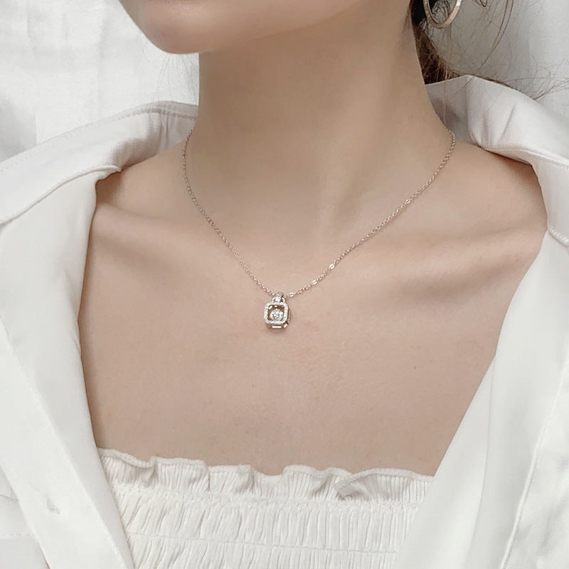 Moissanite CZ Lock 925 Sterling Silver Necklace