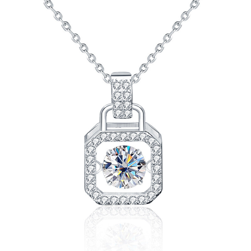 Moissanite CZ Lock 925 Sterling Silver Necklace