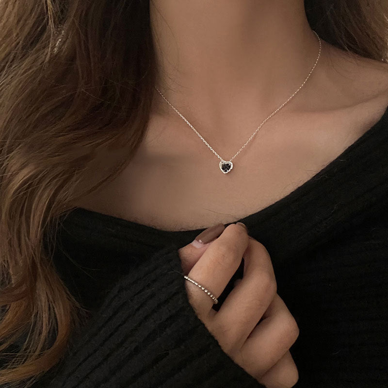 Black Heart Silver Necklace