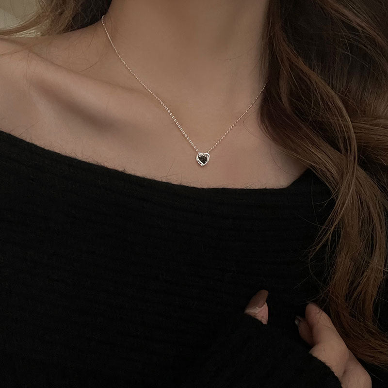 Black Heart Silver Necklace