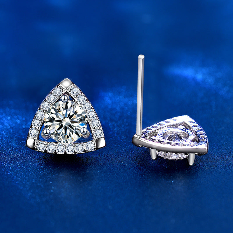 Moissanite CZ Triangle 925 Sterling Silver Stud Earrings