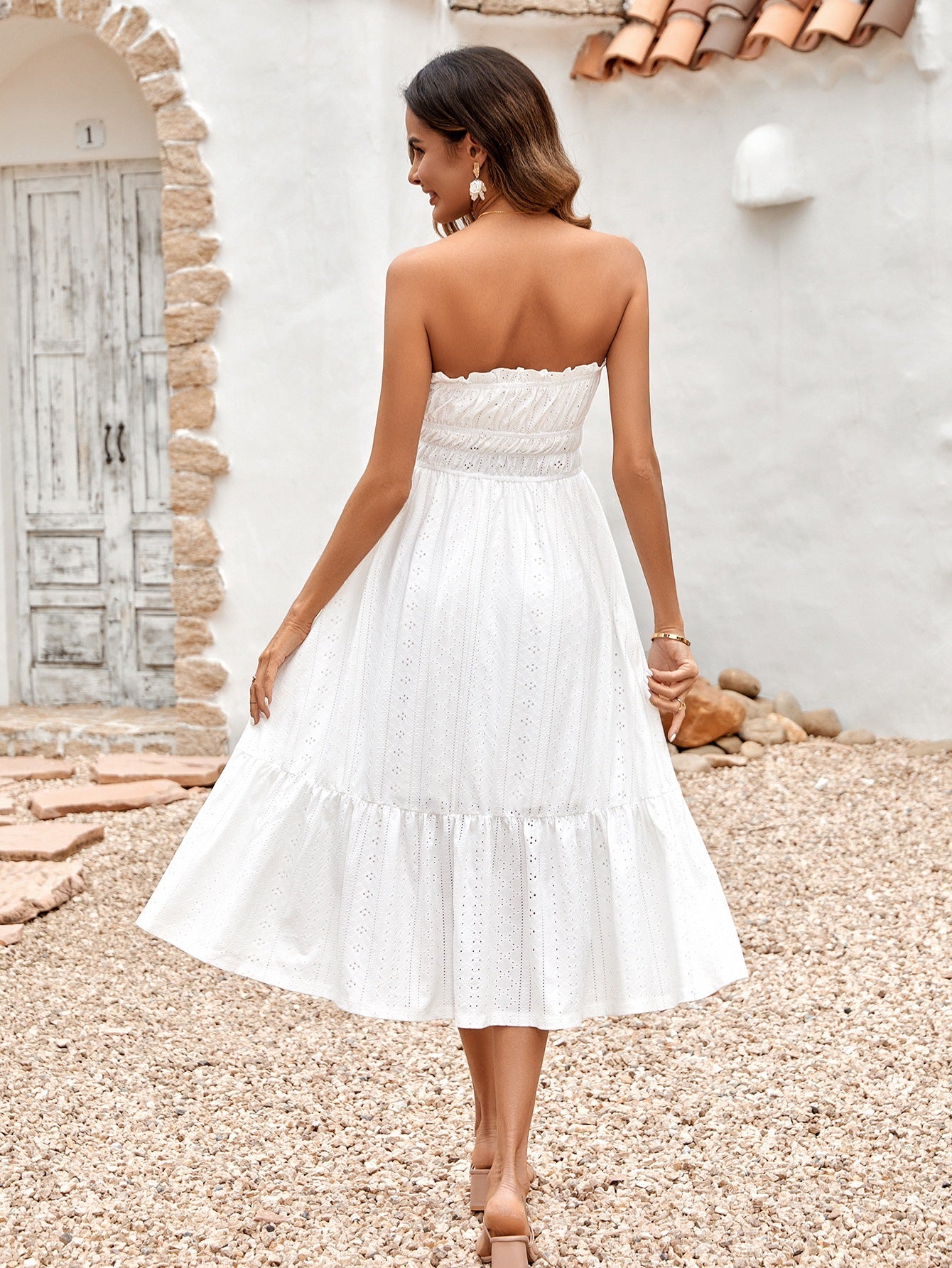 Summer Frills Strapless Midi Dress