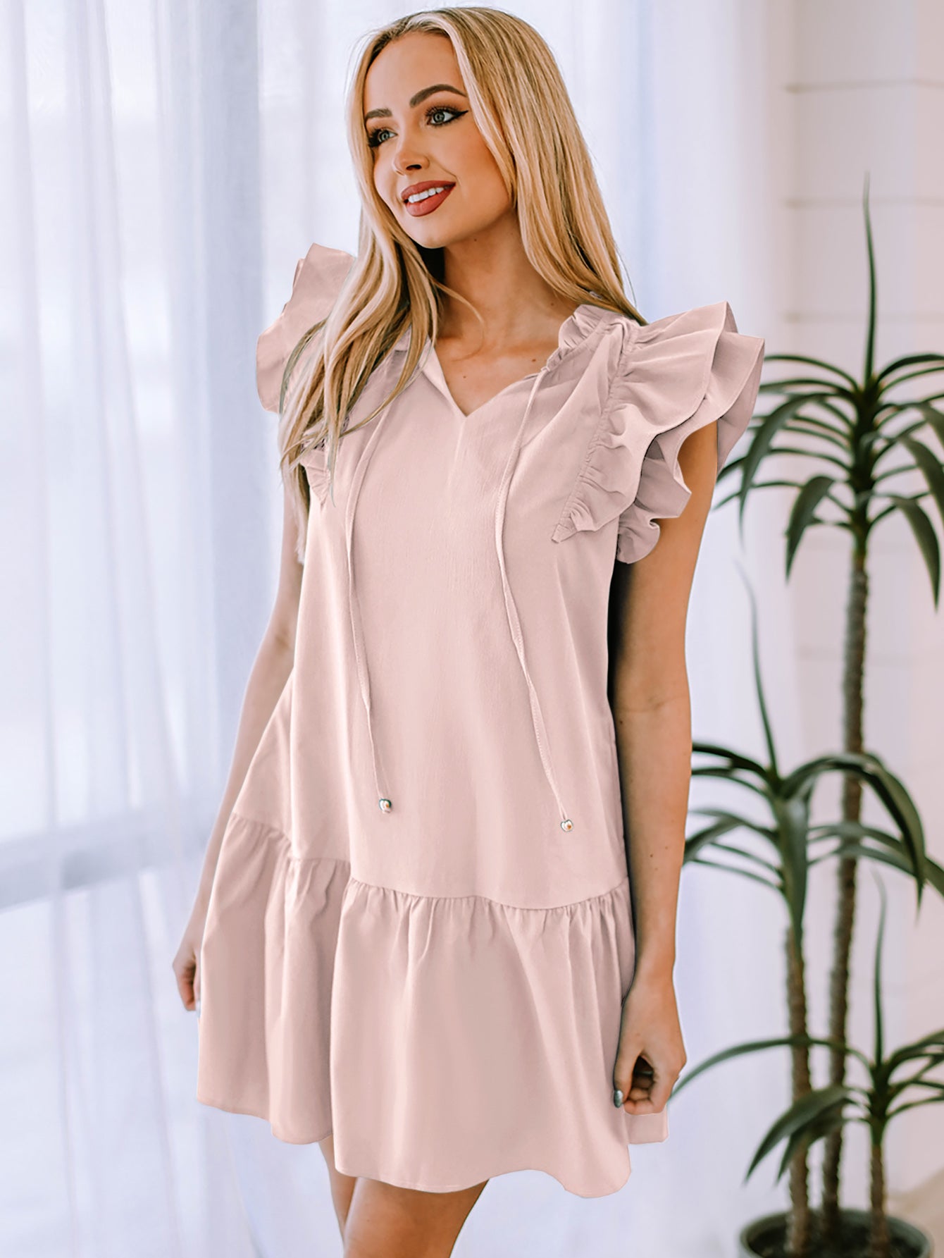 Ruffle Shoulder Tiered Dress