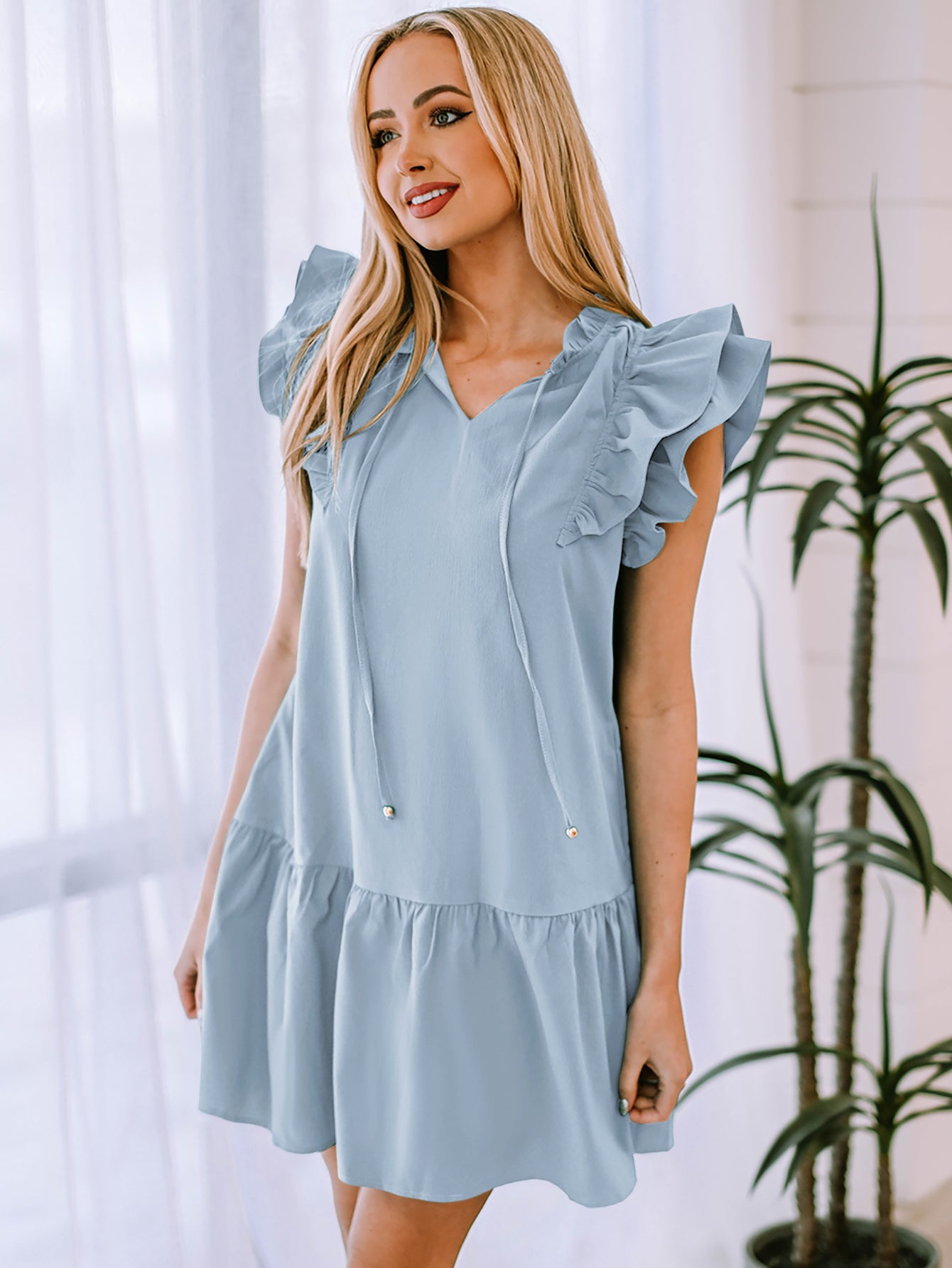 Ruffle Shoulder Tiered Dress