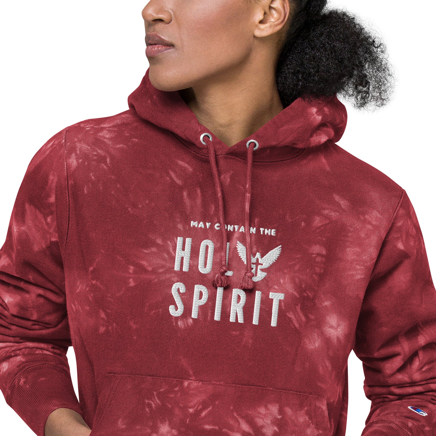 Unisex Champion tie-dye hoodie: May Contain the Holy Spirit