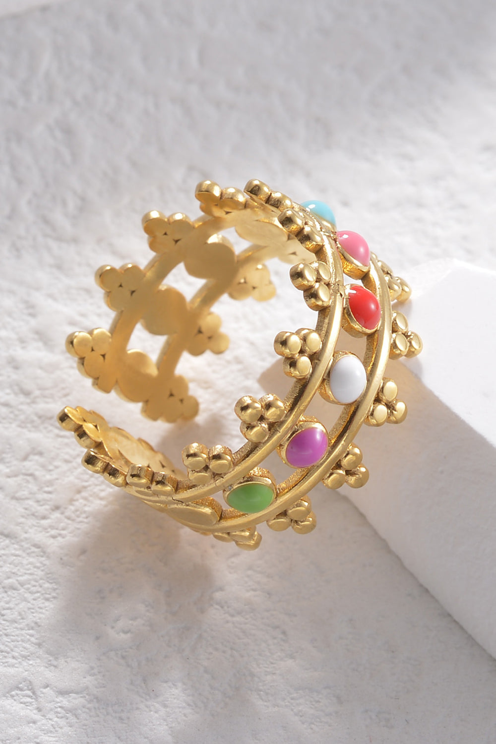 18K Gold Plated Crown of Many Colors Ring