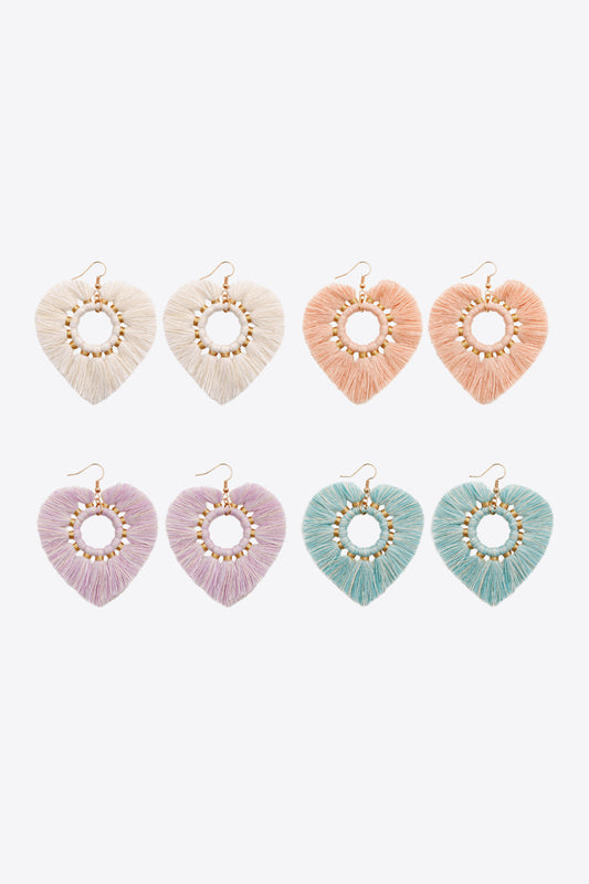 Fringe Heart Dangle Earrings (4-pair)