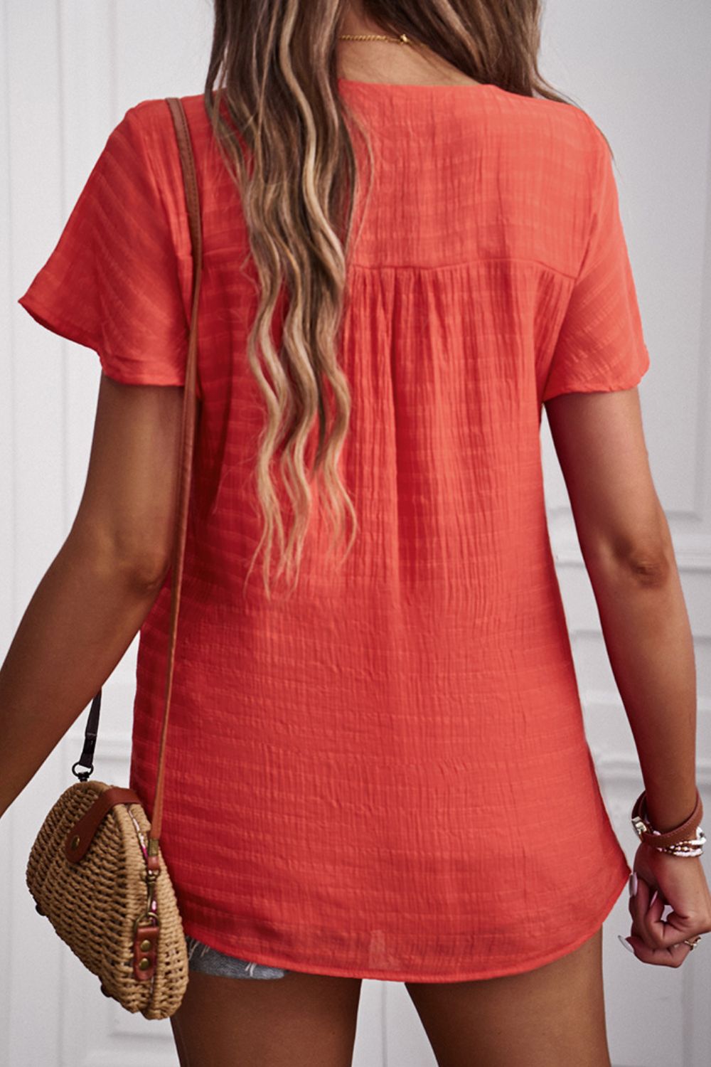 Quarter-Button Short Sleeve Top