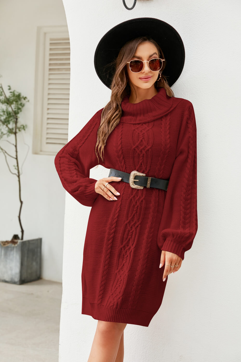 Lantern Sleeve Sweater Dress