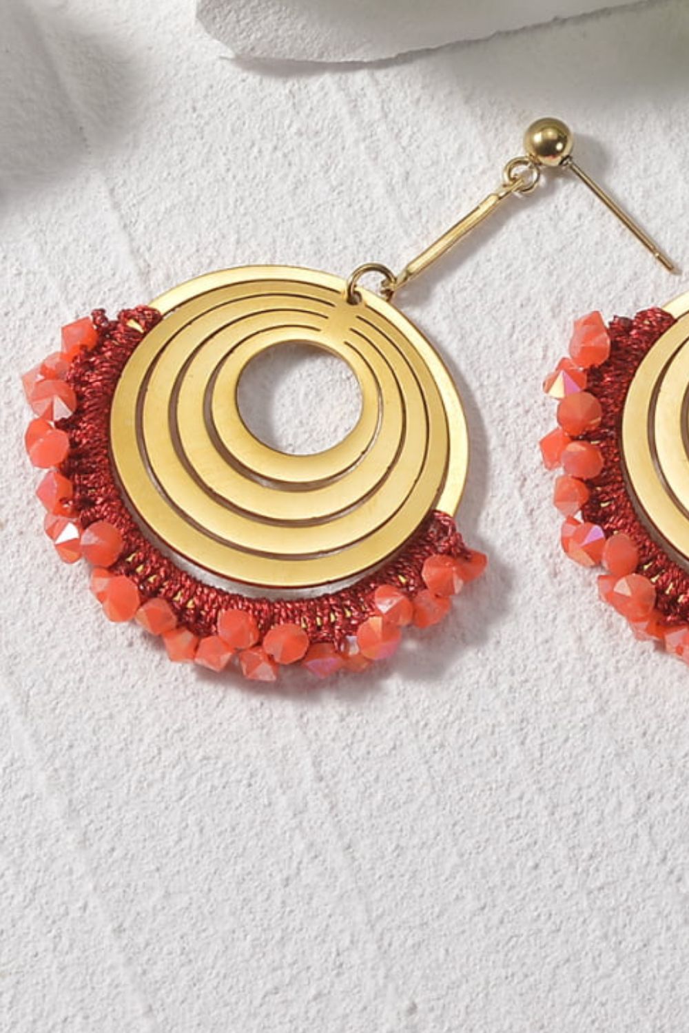 Multi-Circle Gold Steel Earrings with Beads