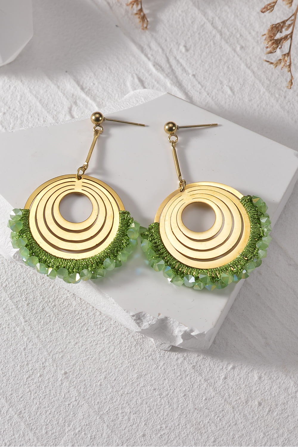 Multi-Circle Gold Steel Earrings with Beads