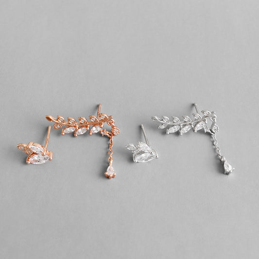 Leaves Branch Stud Earrings (925 Sterling Silver)