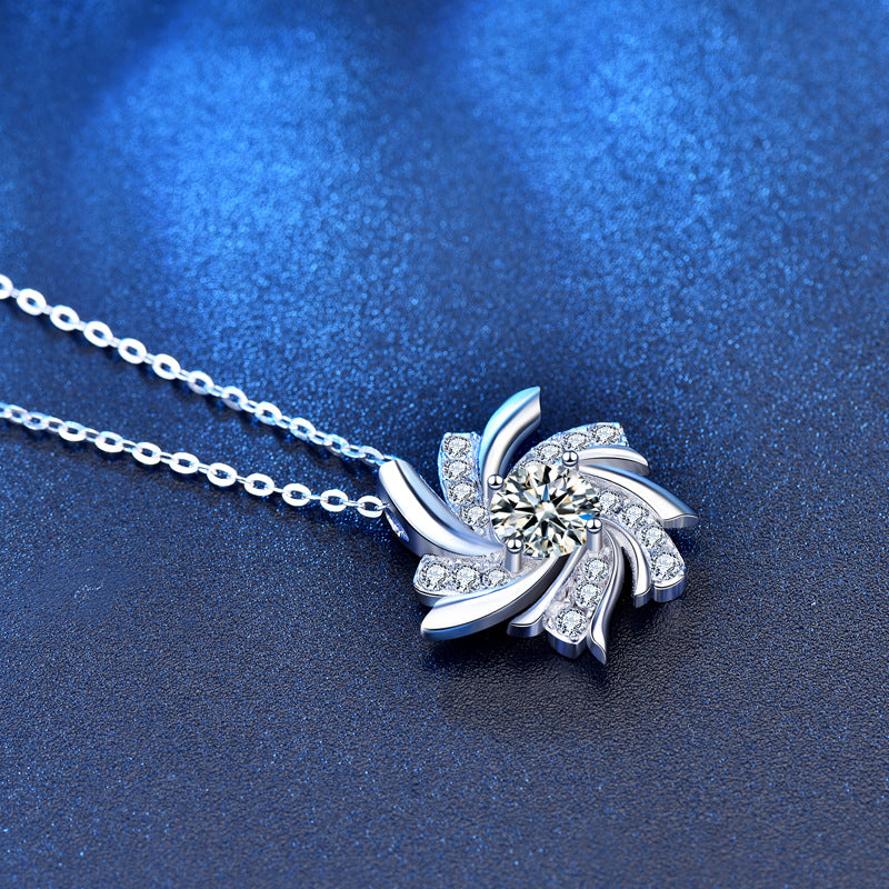 Modern Moissanite CZ Windmill 925 Sterling Silver Necklace