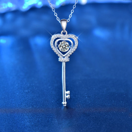 Heart Key Moissanite CZ 925 Sterling Silver Necklace