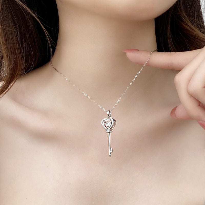 Heart Key Moissanite CZ 925 Sterling Silver Necklace