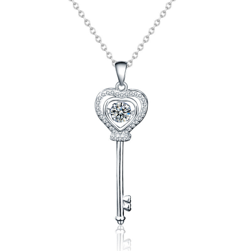 Heart Key Moissanite CZ 925 Sterling Silver Necklace