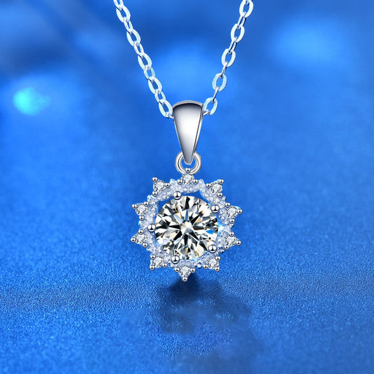 Moissanite CZ Sun Flower 925 Sterling Silver Necklace