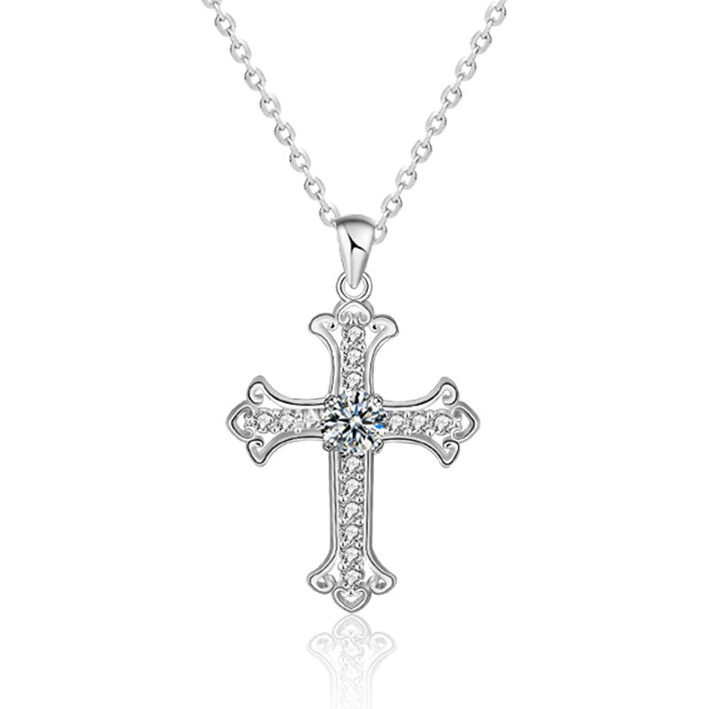 Moissanite CZ Cross Necklace (925 Sterling Silver)