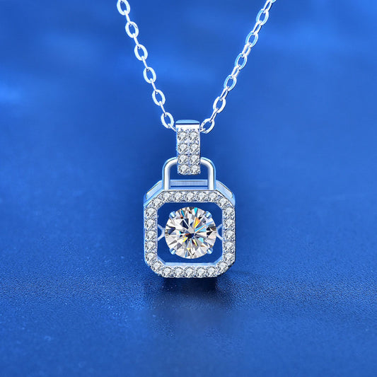 Moissanite CZ Lock 925 Sterling Silver Necklace