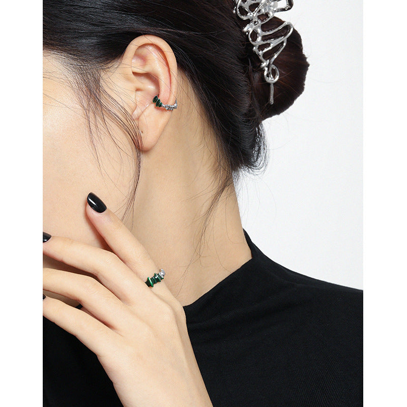 Ear Cuff Emerald Green (925 Sterling Silver)