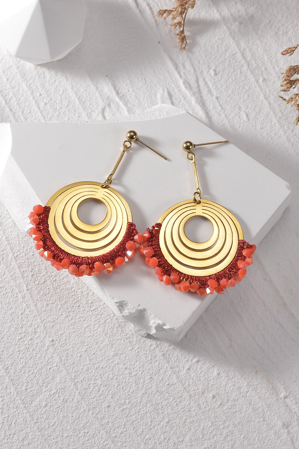 Multi-Circle Gold Steel Earrings with Beads