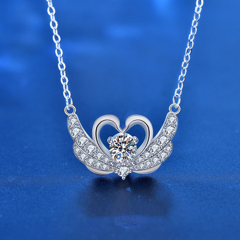 New Moissanite CZ Swan 925 Sterling Silver Necklace