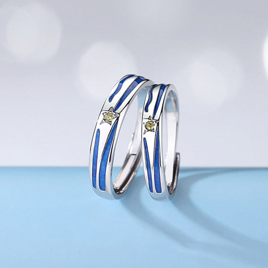 New Star 925 Sterling Silver Adjustable Promise Couple Ring