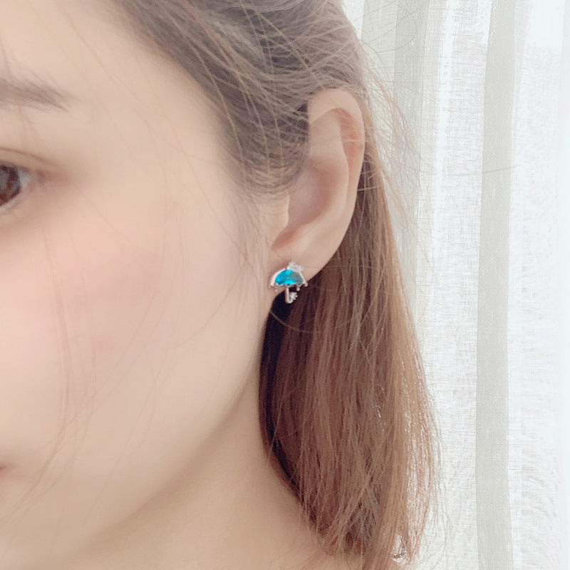 Blue Sun and Umbrella Stud Earrings