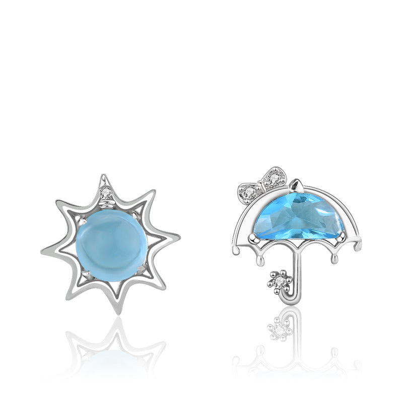 Blue Sun and Umbrella Stud Earrings