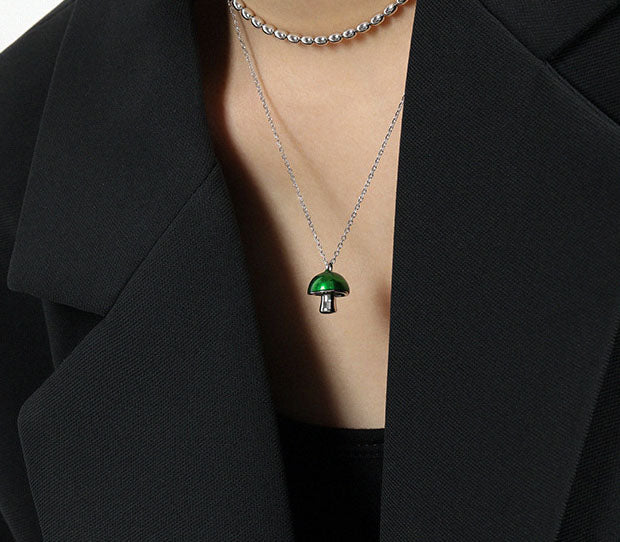 Green/White Mushroom Necklace