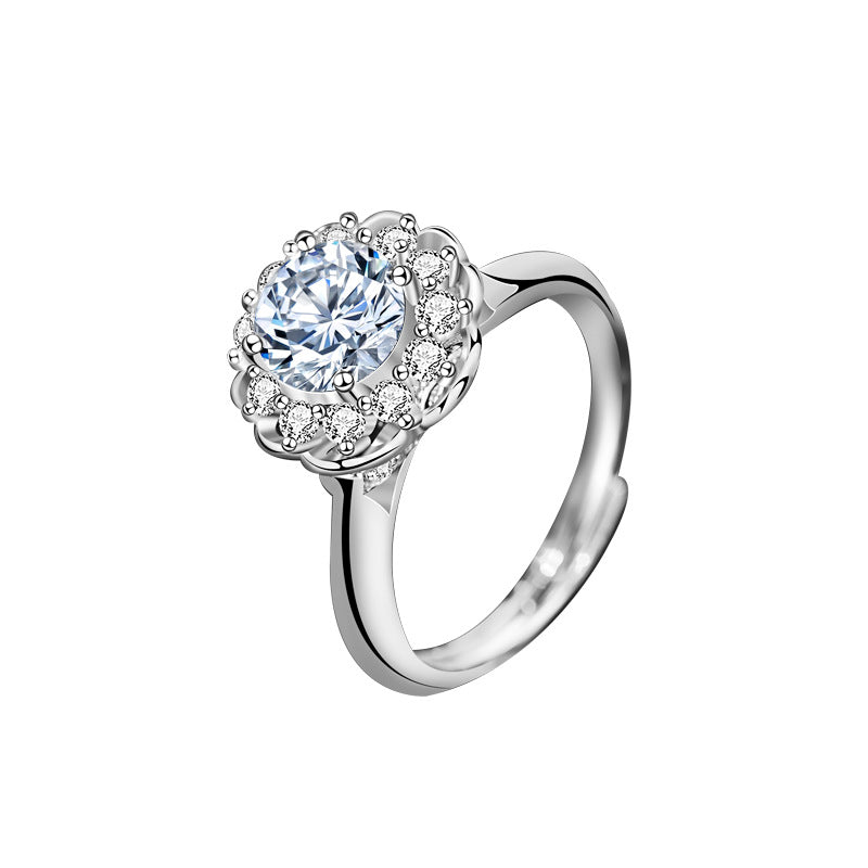 Moissanite CZ Flower 925 Sterling Silver Adjustable Ring