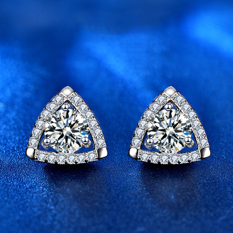 Moissanite CZ Triangle 925 Sterling Silver Stud Earrings