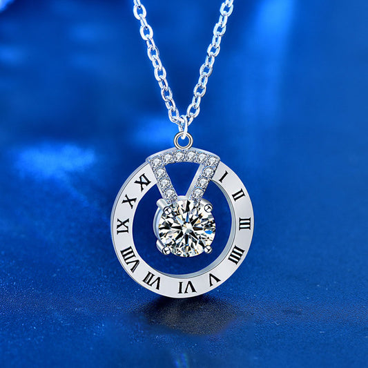 Moissanite CZ Roman Numeral Clock 925 Sterling Silver Necklace