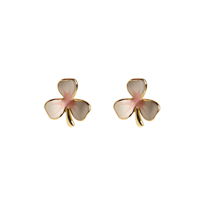 Beautiful Pink Three Leaf Flower 925 Sterling Silver Stud Earrings