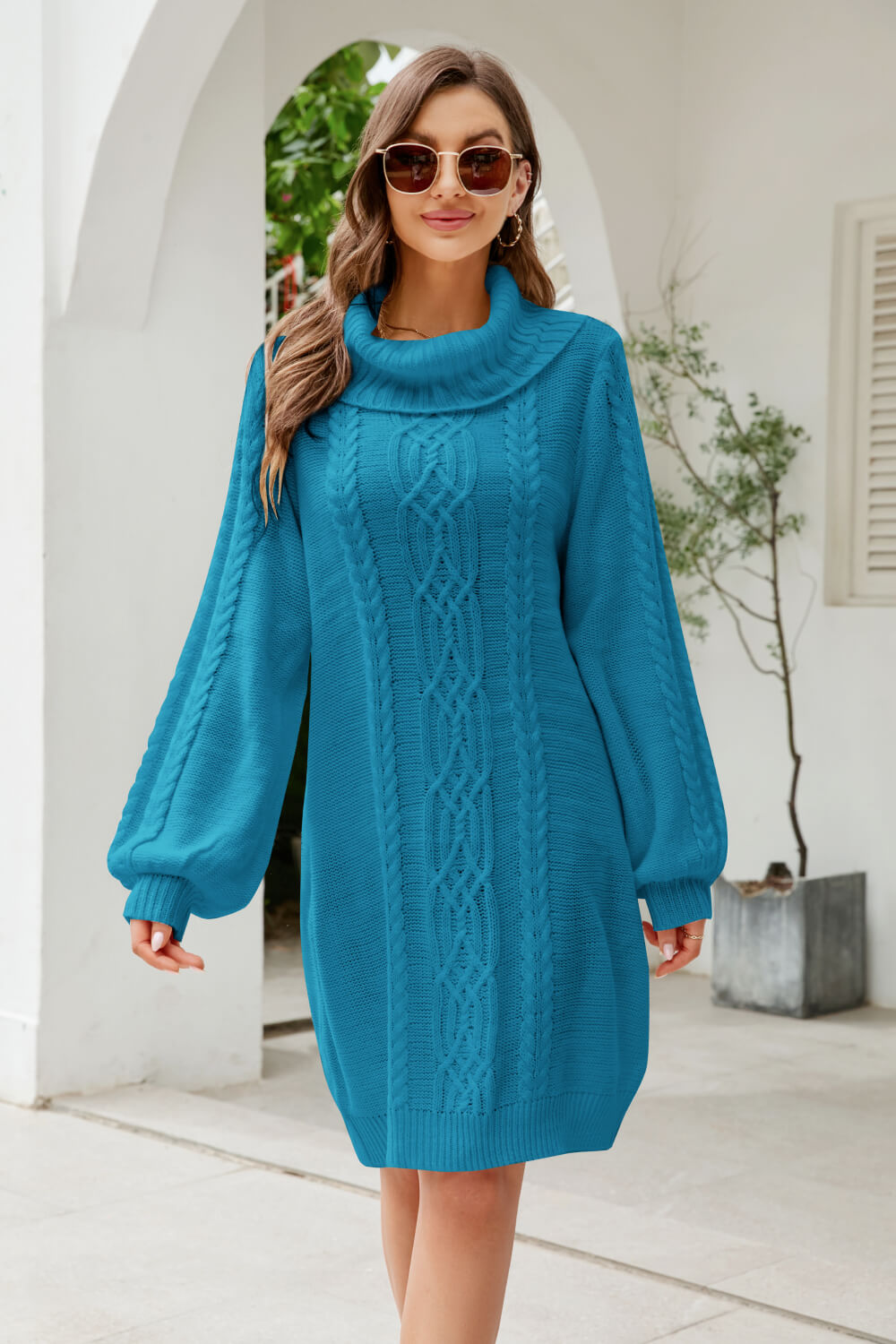 Lantern Sleeve Sweater Dress