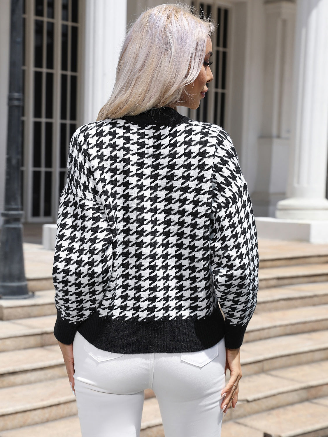 Houndstooth Drop Shoulder Sweater