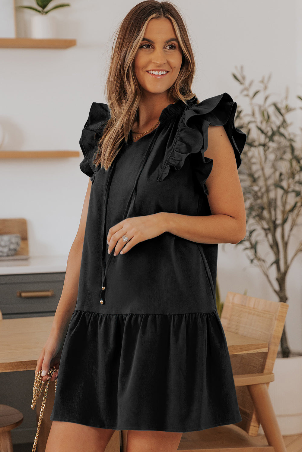 Ruffle Shoulder Tiered Dress