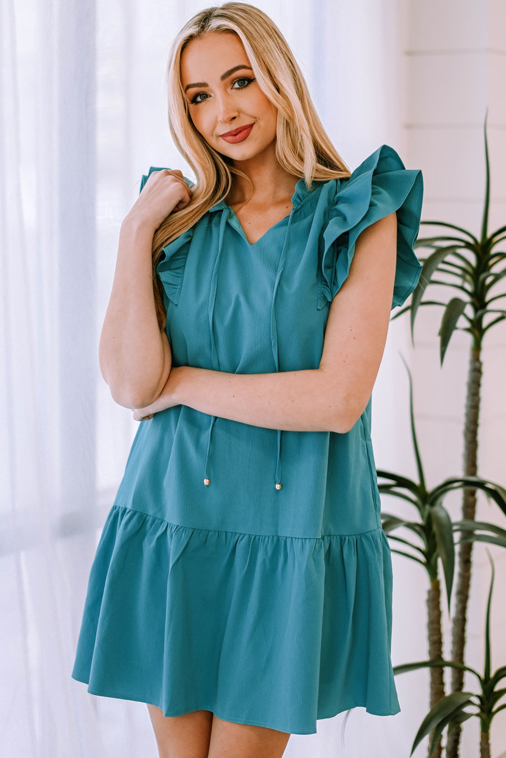 Ruffle Shoulder Tiered Dress