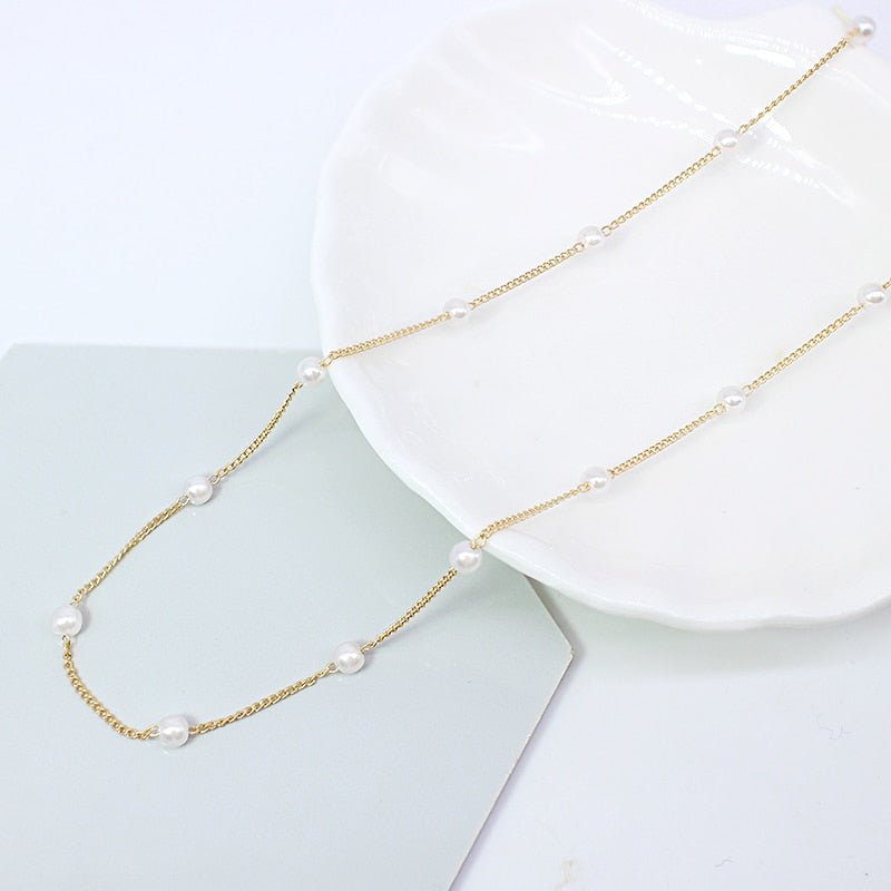 Gold Pearl String Necklace