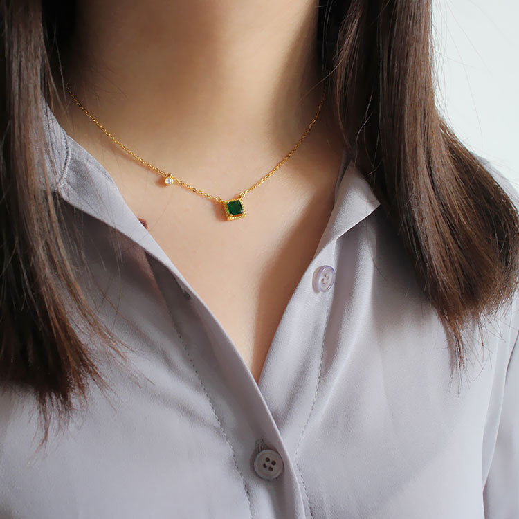 Green Square CZ Necklace