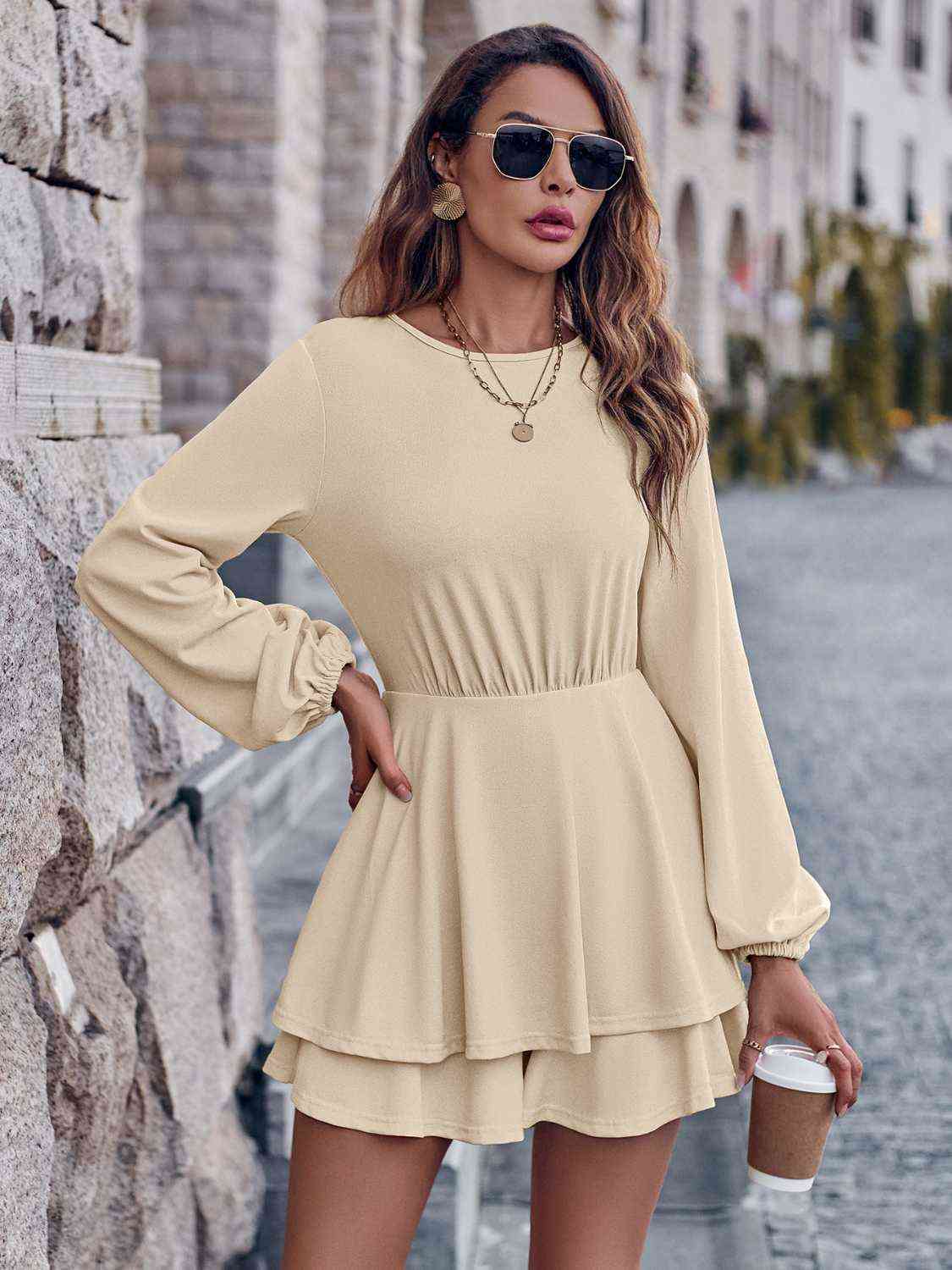 Round Neck Layered Mini Dress