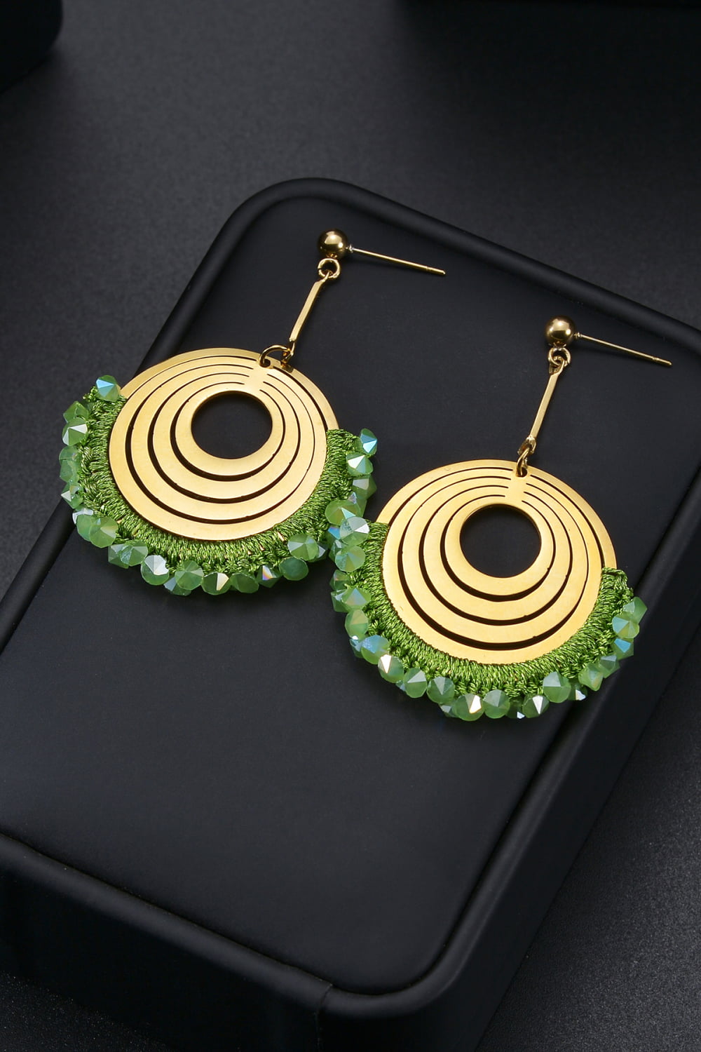 Multi-Circle Gold Steel Earrings with Beads