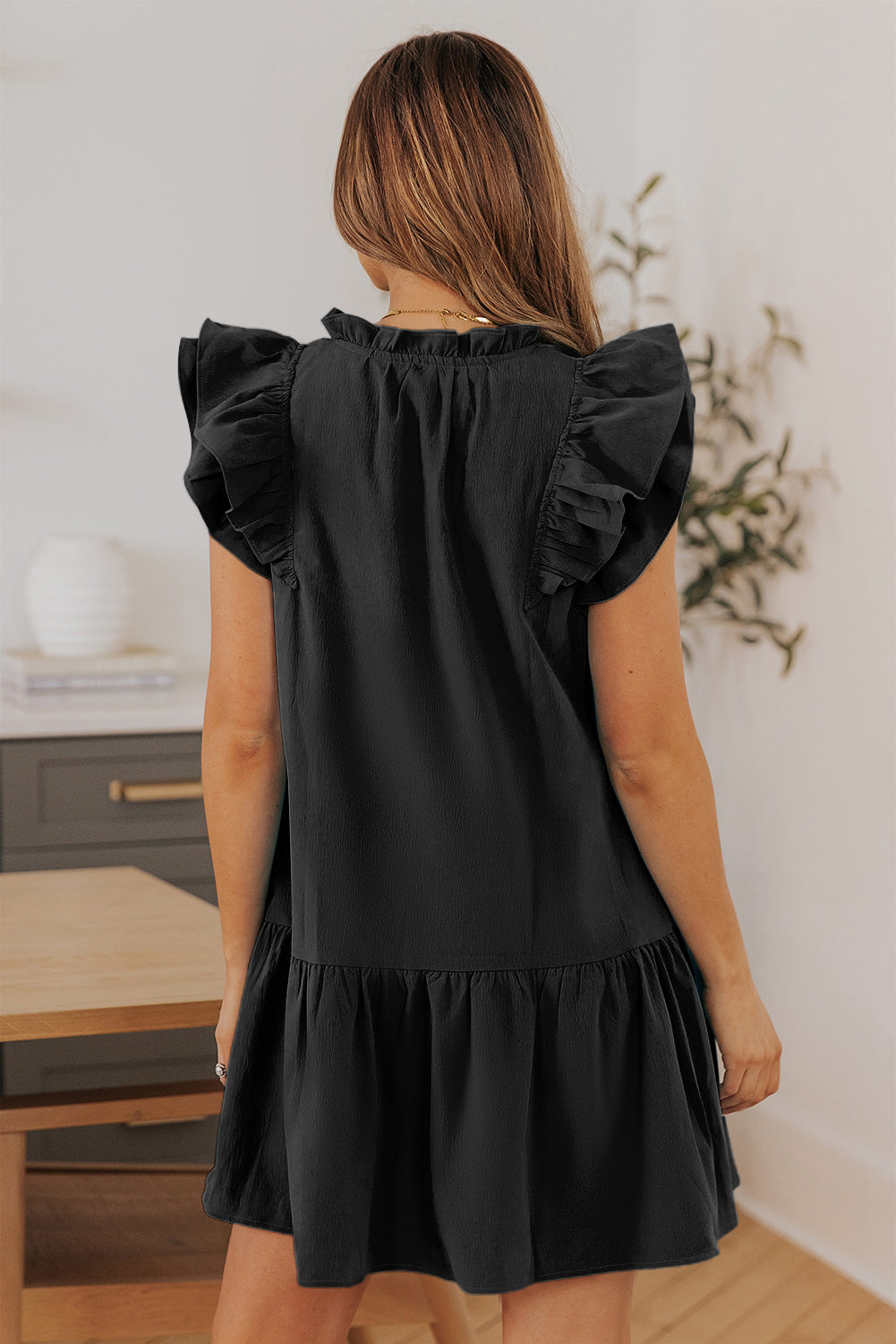 Ruffle Shoulder Tiered Dress