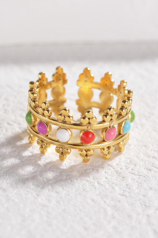 18K Gold Plated Crown of Many Colors Ring