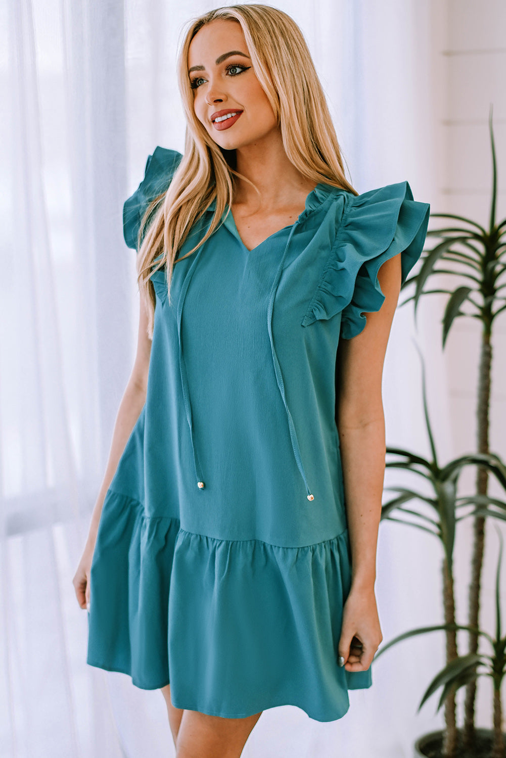 Ruffle Shoulder Tiered Dress